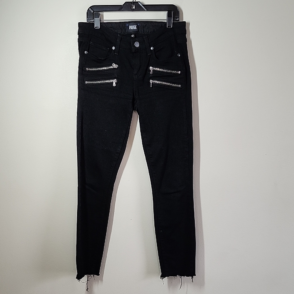 Paige Edgemont Ultra Skinny Black Jeans Double Zipper Rocker, Goth 26 Waist